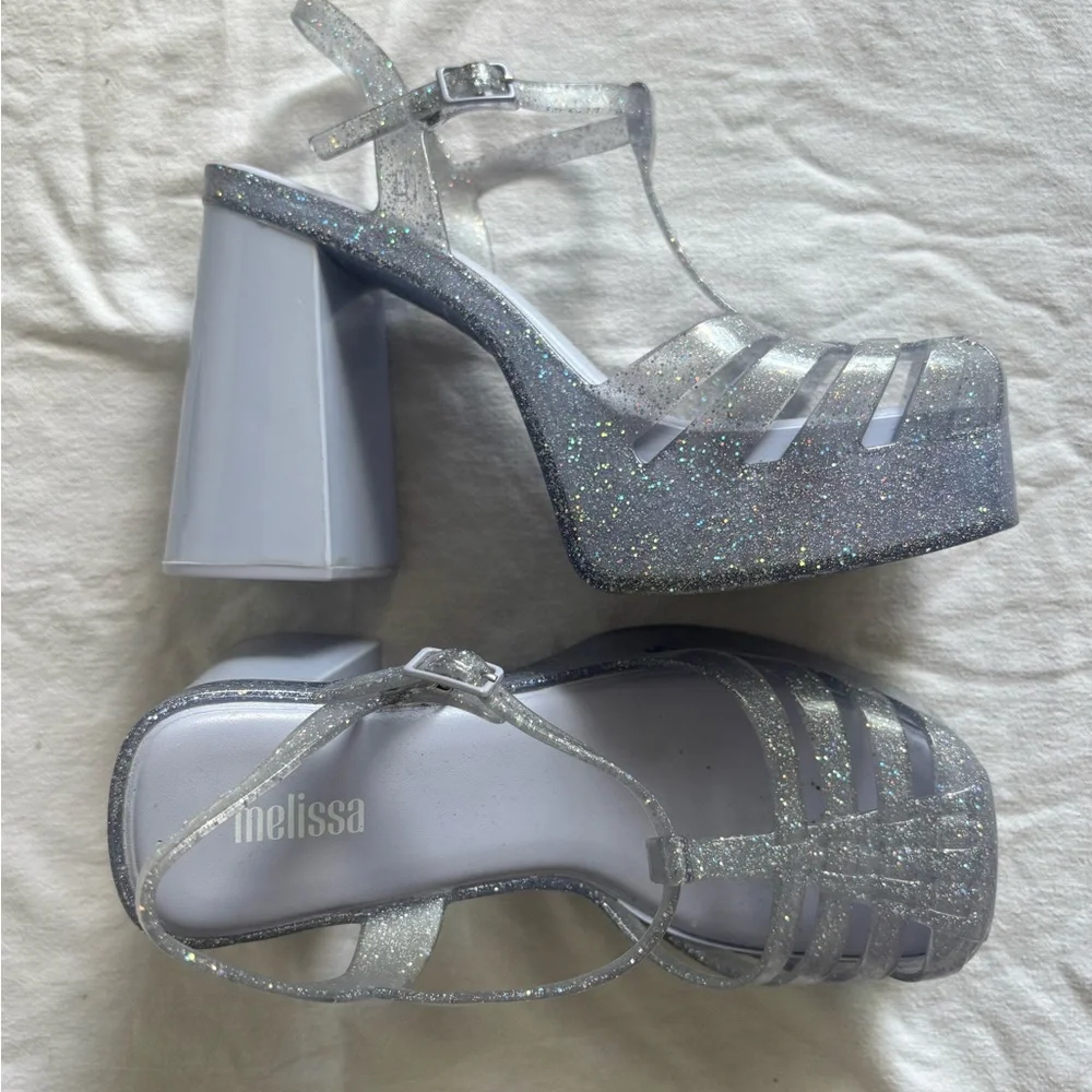 Melissa Silver Glitter Platform Heels - Picture 2 of 2